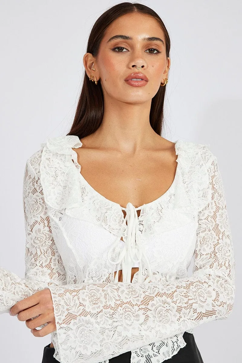 トップス lu. Narrow Bratop Front/ White White Lace Tie Up Top Long Sleeve | Parallel