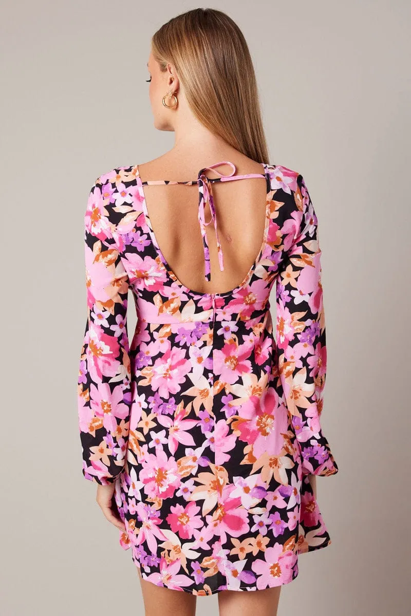 Black Floral Ballon Sleeve Dress Keyhole Swishy Skater Dress sold by Ally Fashion product image thumbnail 5