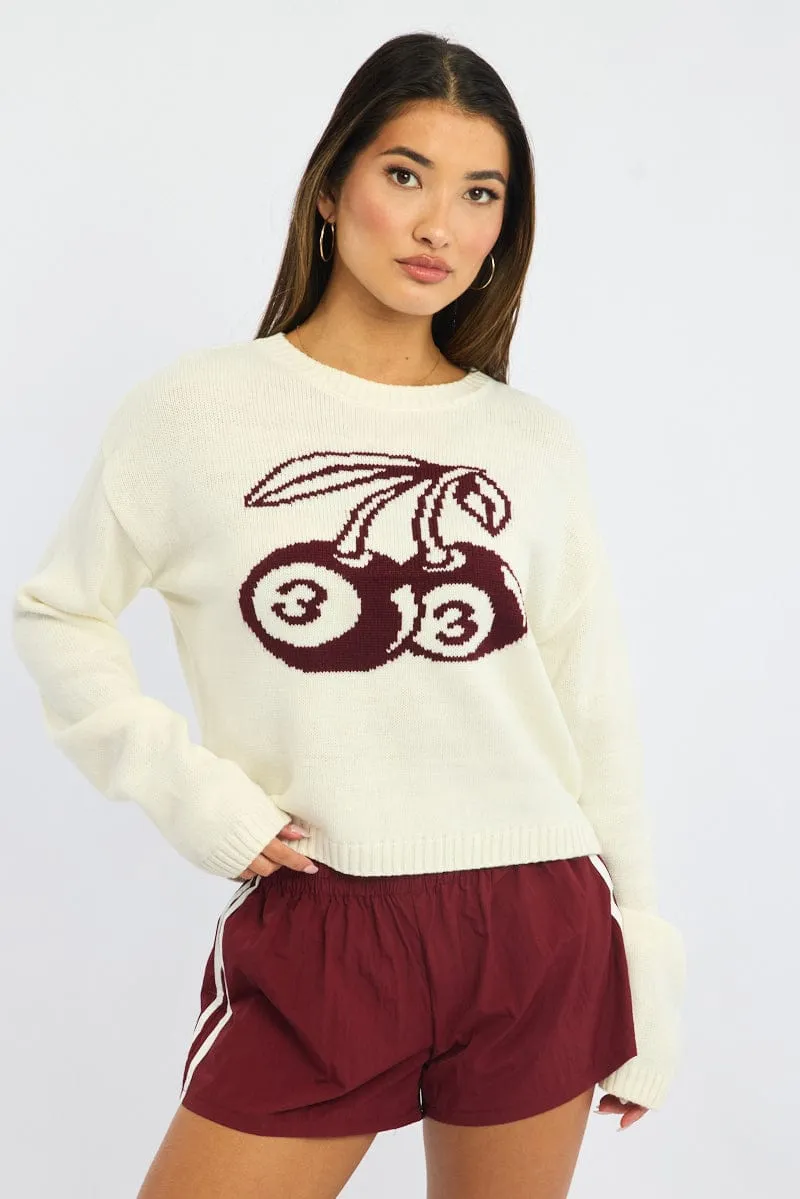 White Cherry Knit Top Long Sleeve sold by Ally Fashion product image thumbnail 2
