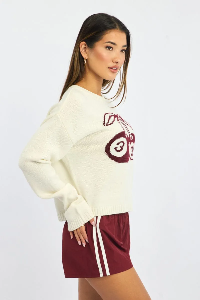 White Cherry Knit Top Long Sleeve sold by Ally Fashion product image thumbnail 4