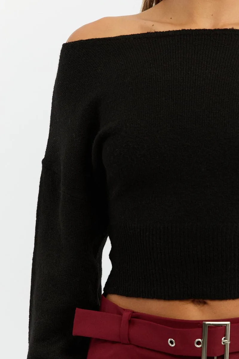 Black Knit Top Off Shoulder Long Sleeve sold by Ally Fashion product image thumbnail 5