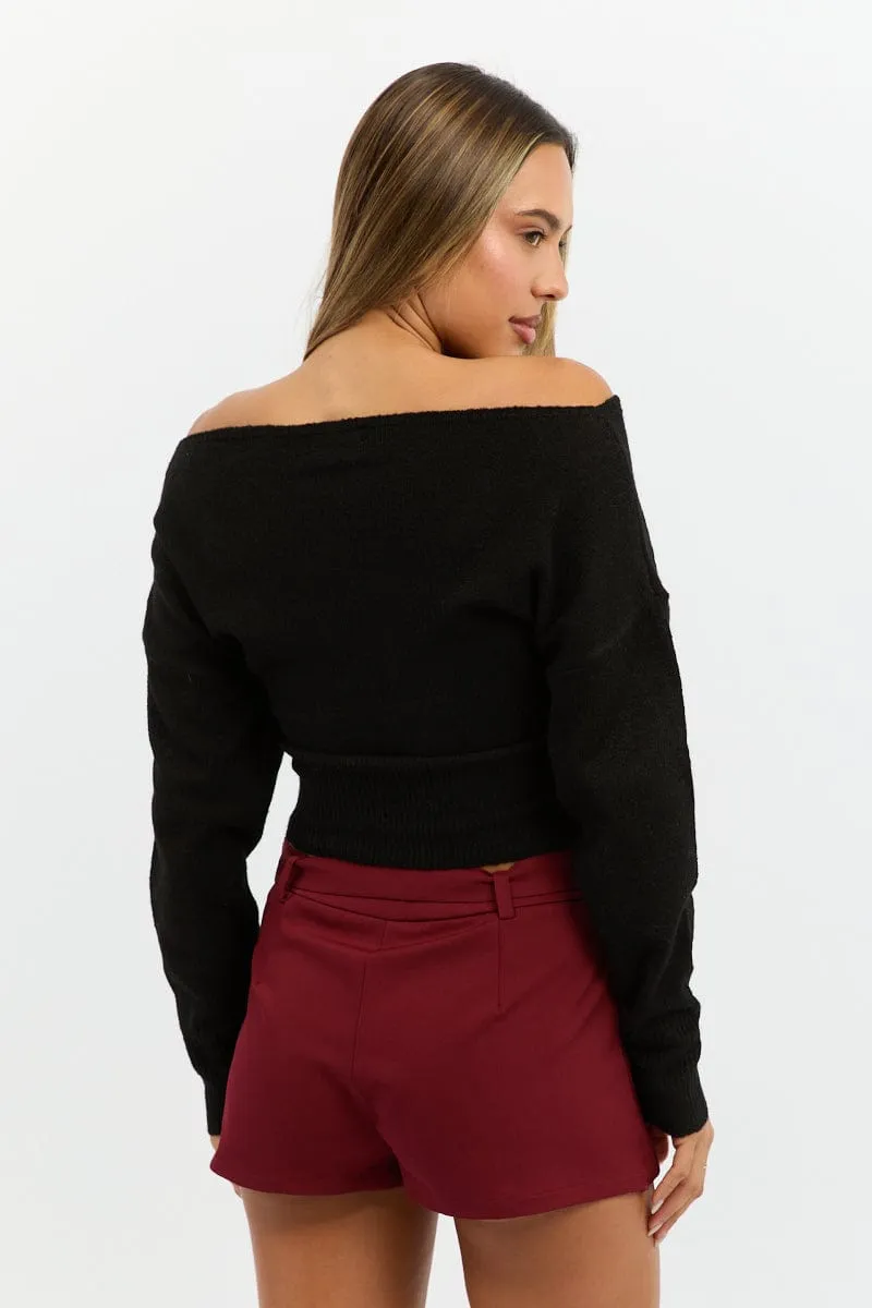 Black Knit Top Off Shoulder Long Sleeve sold by Ally Fashion product image thumbnail 4
