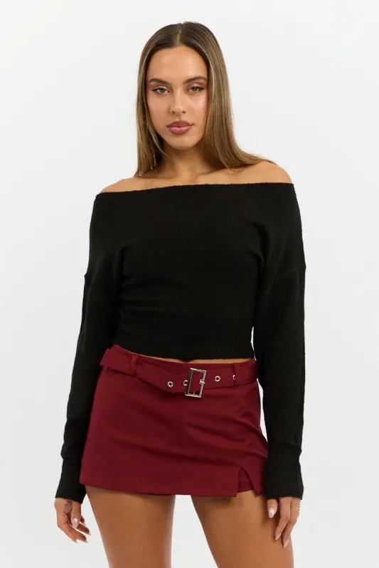 Black Knit Top Off Shoulder Long Sleeve sold by Ally Fashion