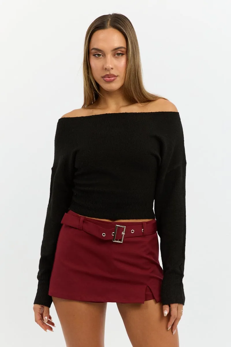 Black Knit Top Off Shoulder Long Sleeve sold by Ally Fashion