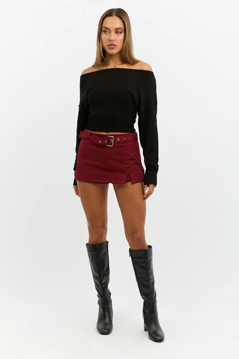 Red Mini Skort Belted sold by Ally Fashion product image thumbnail 2
