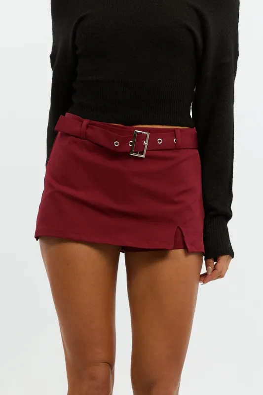 Red Mini Skort Belted sold by Ally Fashion