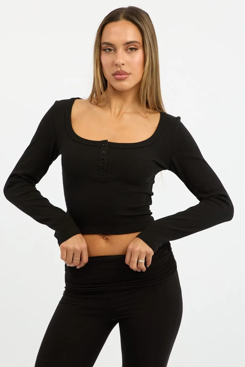 Black Top Square Neck Long Sleeve sold by Ally Fashion