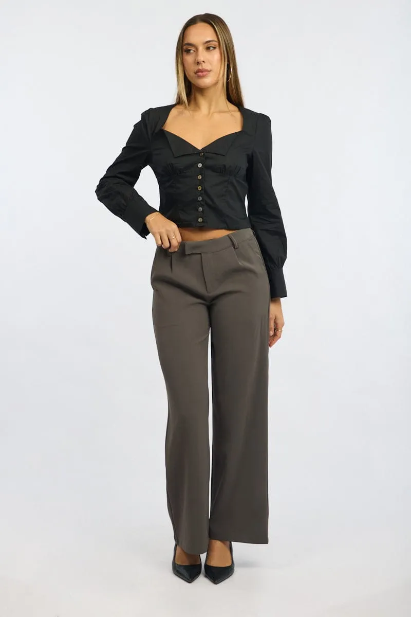 Grey Wide Leg Pants Mid Rise sold by Ally Fashion product image thumbnail 3