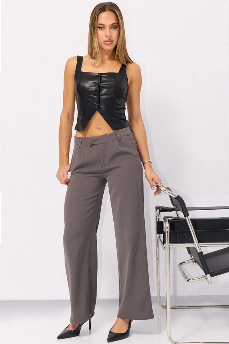 Grey Wide Leg Pants Mid Rise sold by Ally Fashion