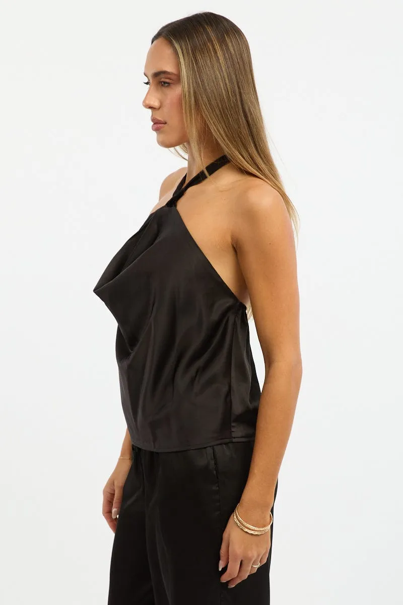 Black Halter Top Cowl Neck Sleeveless Satin sold by Ally Fashion product image thumbnail 3