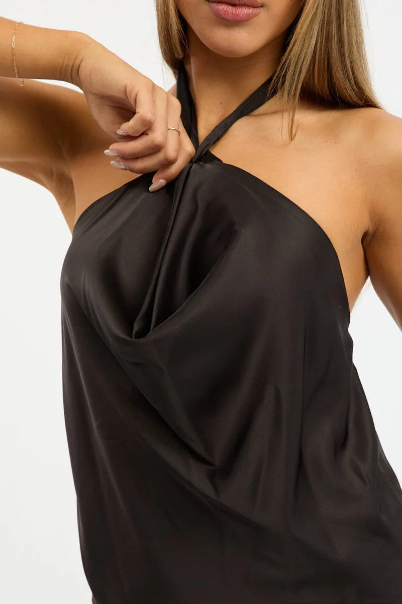 Black Halter Top Cowl Neck Sleeveless Satin sold by Ally Fashion product image thumbnail 5