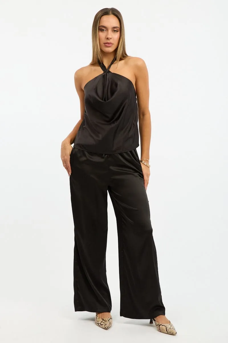 Black Halter Top Cowl Neck Sleeveless Satin sold by Ally Fashion product image thumbnail 2