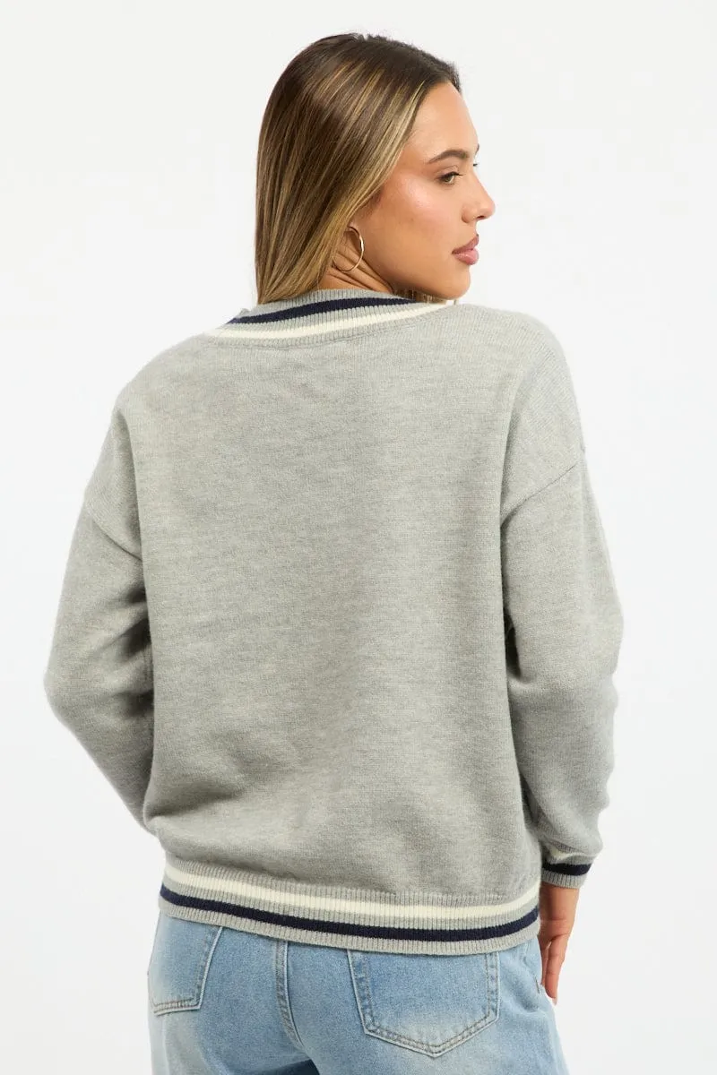 Grey Knit Jumper Long Sleeve V-neck sold by Ally Fashion product image thumbnail 4