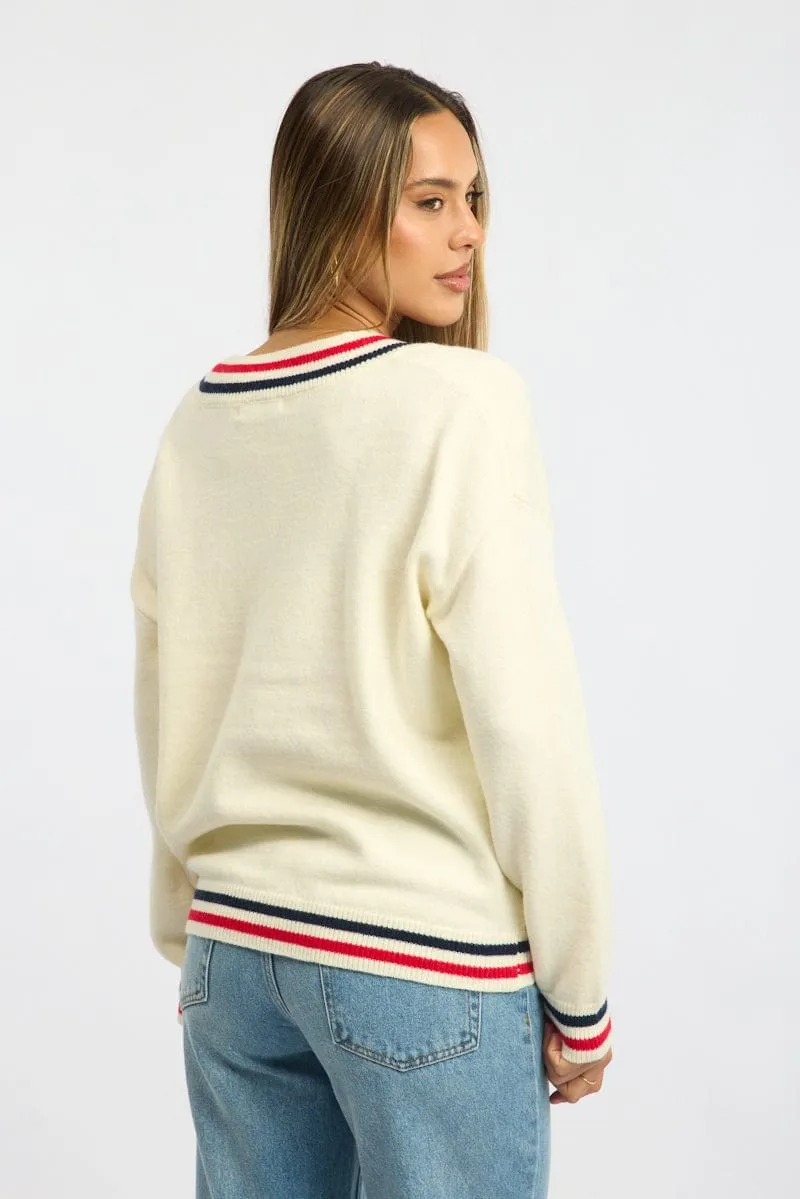 White Knit Jumper Long Sleeve V-neck sold by Ally Fashion product image thumbnail 4