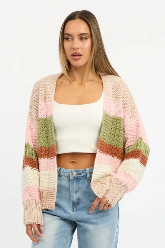 Multi Stripe Oversized Knit Cardigan Long Sleeve sold by Ally Fashion