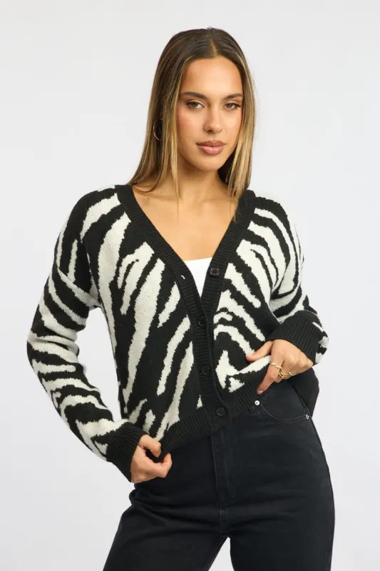 Black Animal Print Oversized Cardigan Long Sleeve V-neck sold by Ally Fashion