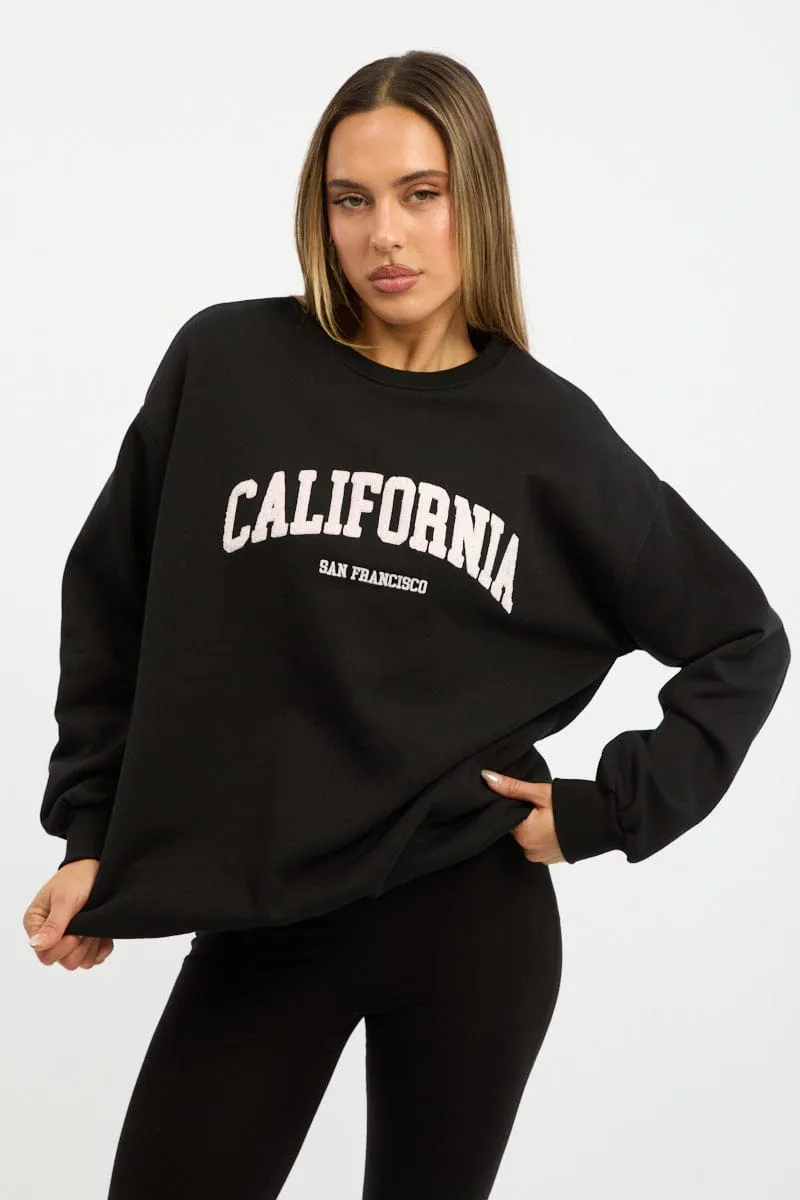 Black Graphic Sweater Long Sleeve sold by Ally Fashion