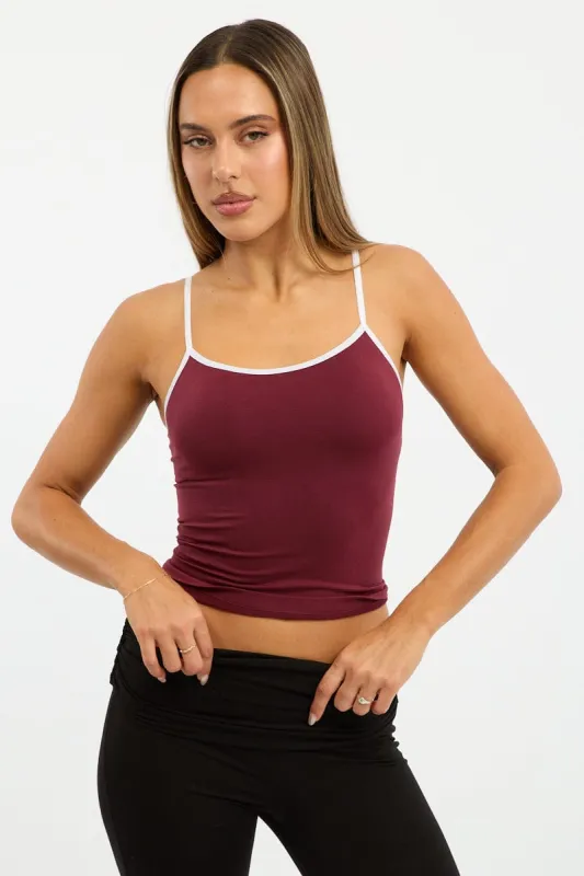 Red Singlet Top Contrast Binding Seamless sold by Ally Fashion