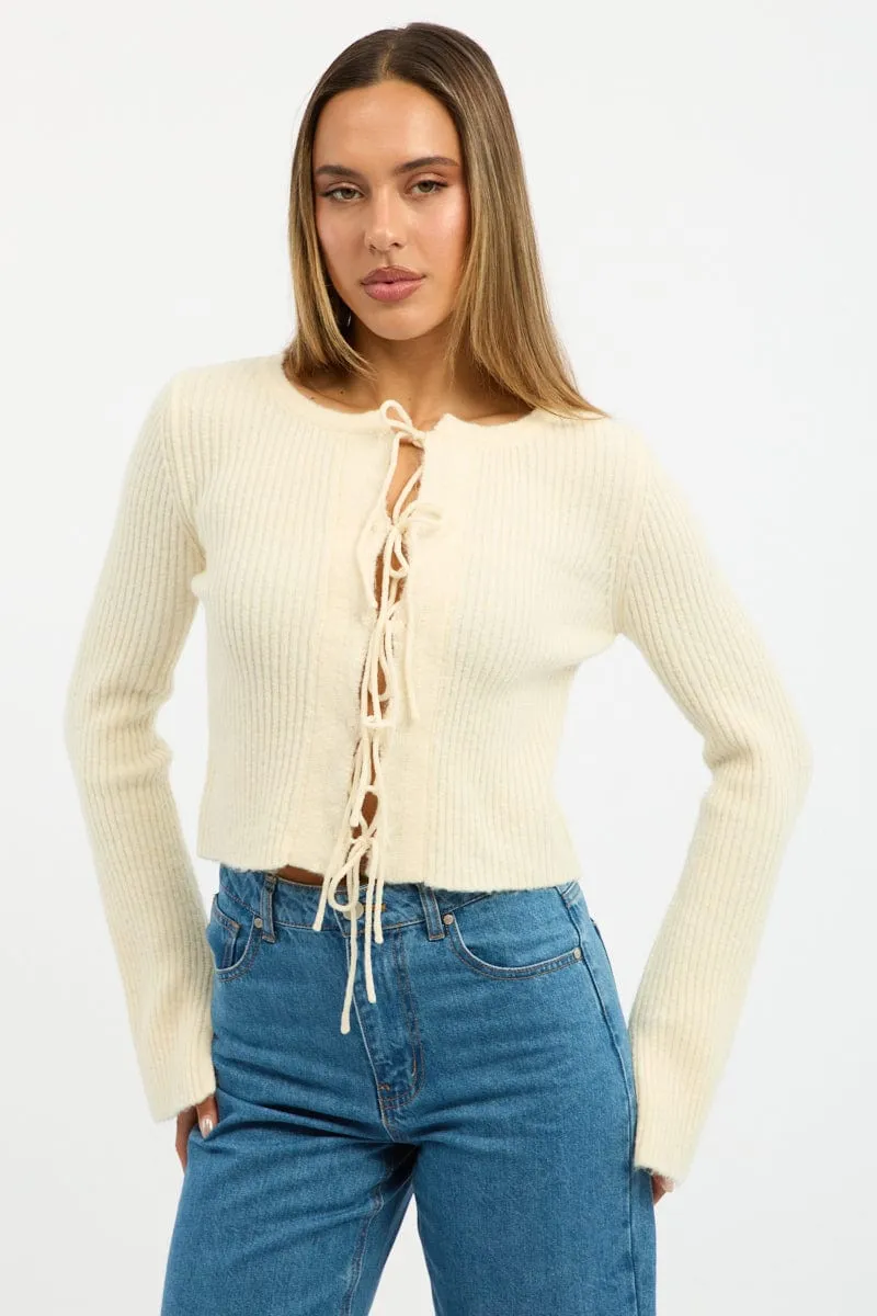 Yellow Knit Cardigan Tie Up Long Sleeve sold by Ally Fashion