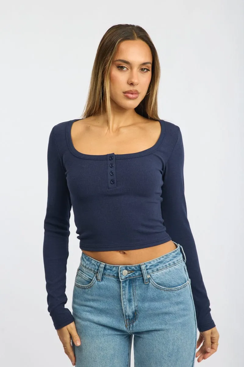 Blue Top Square Neck Long Sleeve sold by Ally Fashion