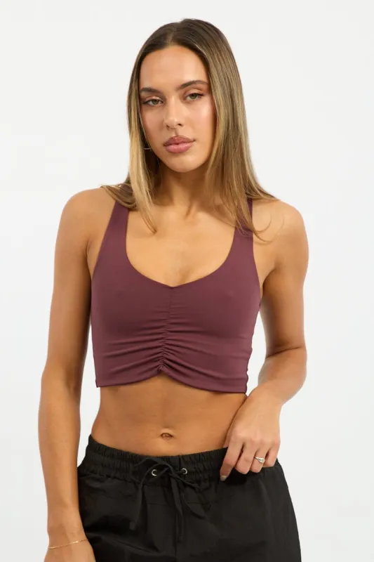 Red Bralette Top Sleeveless V-neck Ruched sold by Ally Fashion