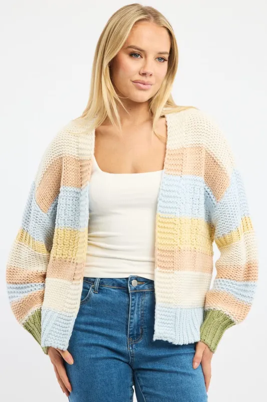 Multi Stripe Oversized Knit Cardigan Long Sleeve sold by Ally Fashion