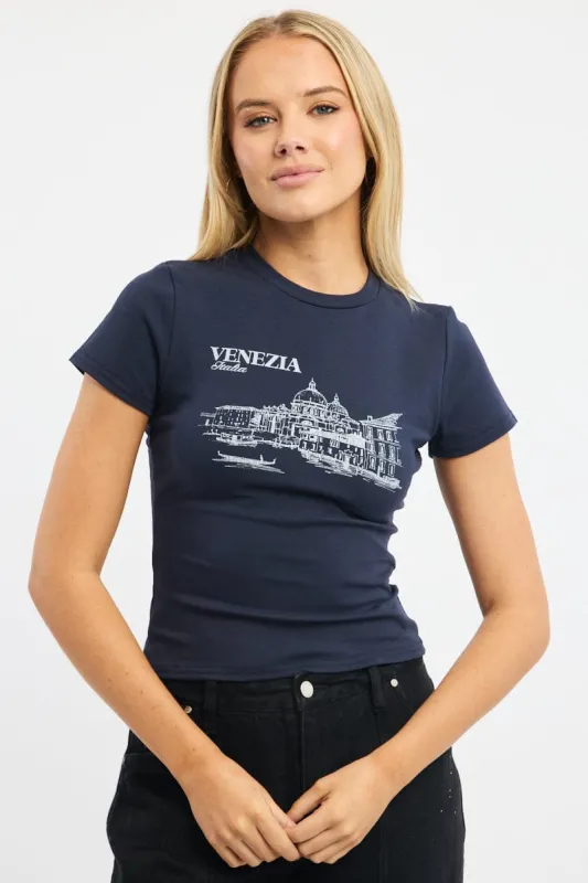 Blue Graphic Tee Short Sleeve sold by Ally Fashion