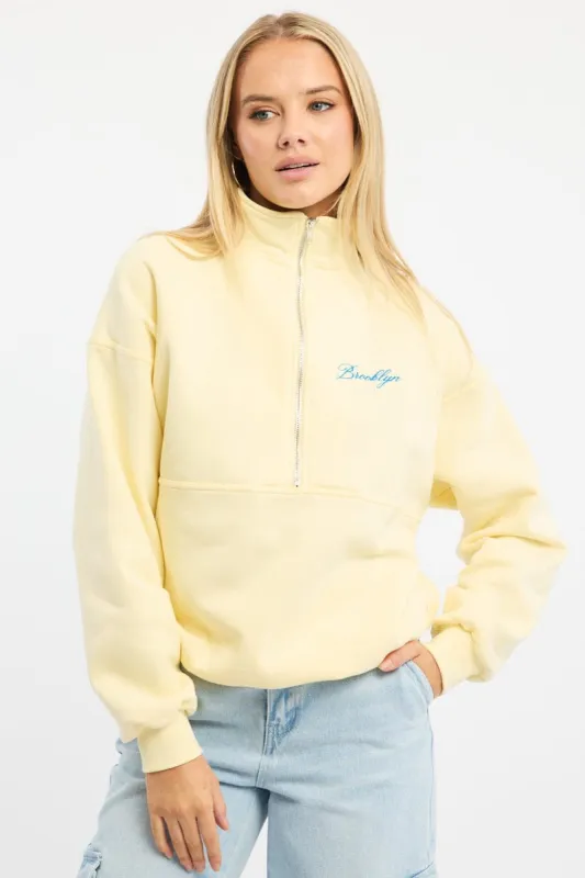 Yellow Zip Sweater Funnel Neck Oversized sold by Ally Fashion