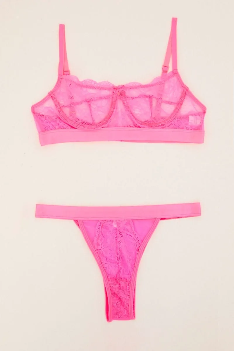 Pink Lace Underwire Lingerie Set sold by Ally Fashion