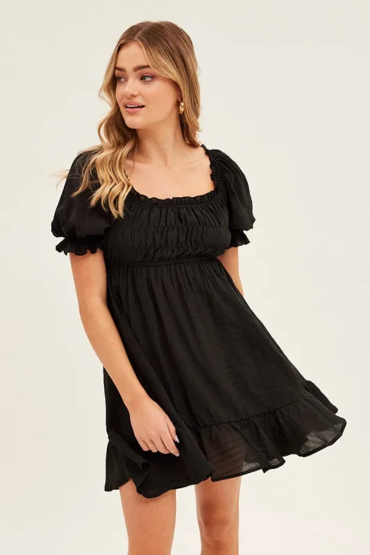 Black Gathered Bust Skater Dress sold by Ally Fashion