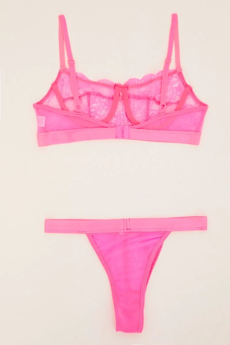 Pink Lace Underwire Lingerie Set sold by Ally Fashion product image thumbnail 3