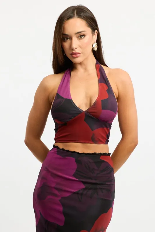Black Floral Halter Neck Top Tie Back Mesh sold by Ally Fashion