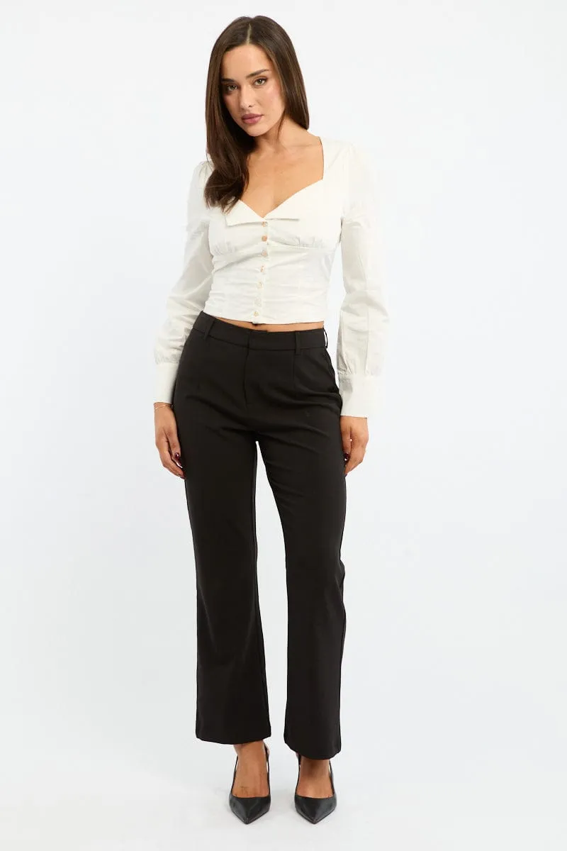 White Top Long Sleeve Collared Button Up Shirred Back sold by Ally Fashion product image thumbnail 2
