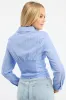 Blue Stripe Fitted Shirt Long Sleeve Collared Shirred Back sold by Ally Fashion