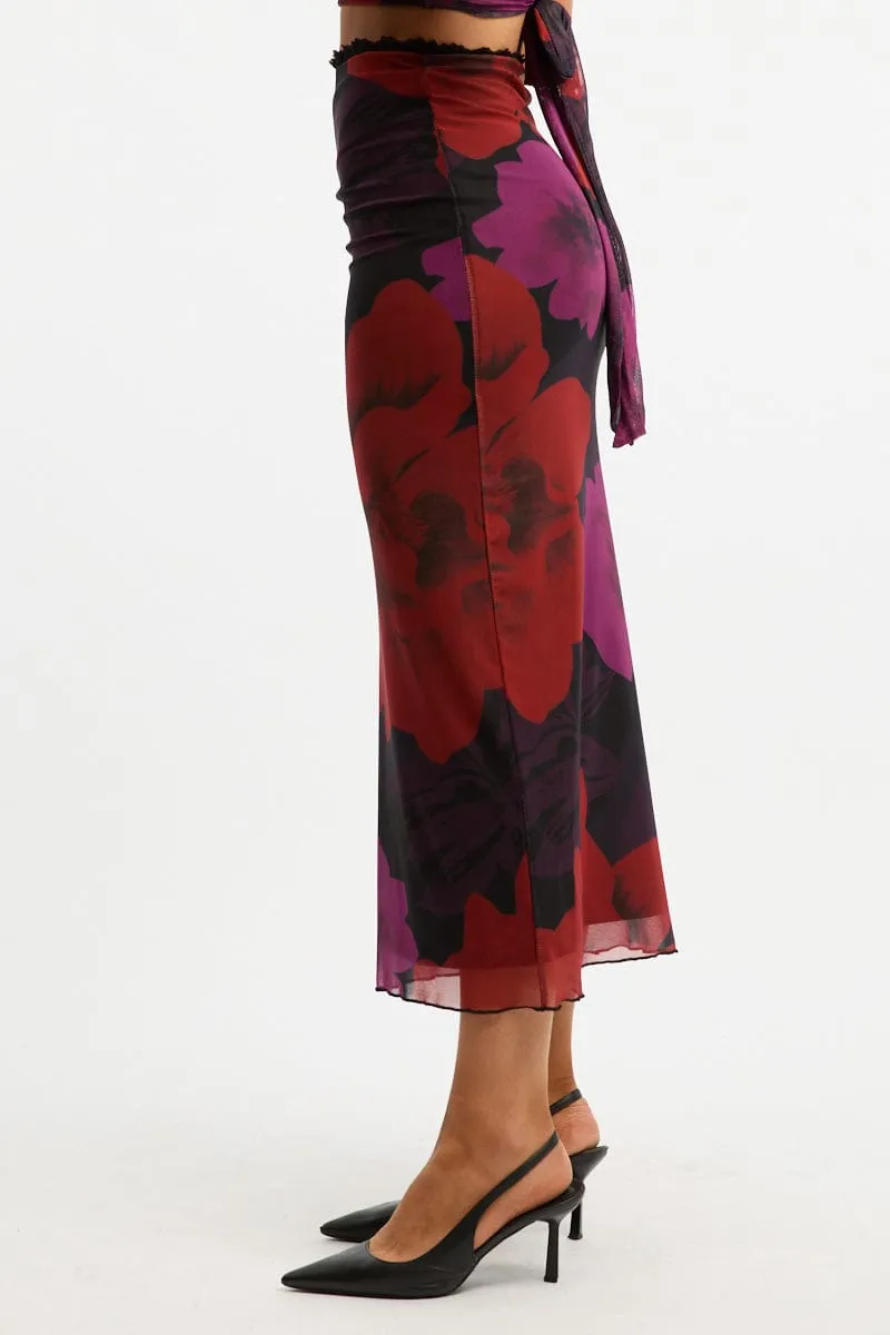 Black Floral Mesh Skirt Elasticated Lace Trim Midaxi sold by Ally Fashion product image thumbnail 3