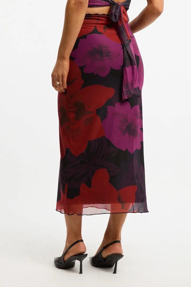 Black Floral Mesh Skirt Elasticated Lace Trim Midaxi sold by Ally Fashion product image thumbnail 4