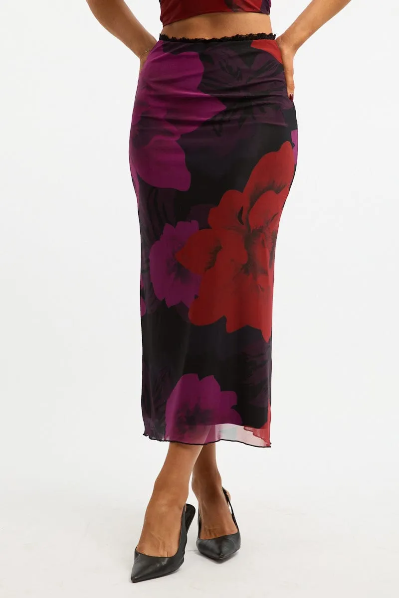 Black Floral Mesh Skirt Elasticated Lace Trim Midaxi sold by Ally Fashion