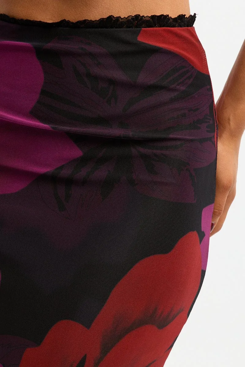 Black Floral Mesh Skirt Elasticated Lace Trim Midaxi sold by Ally Fashion product image thumbnail 5