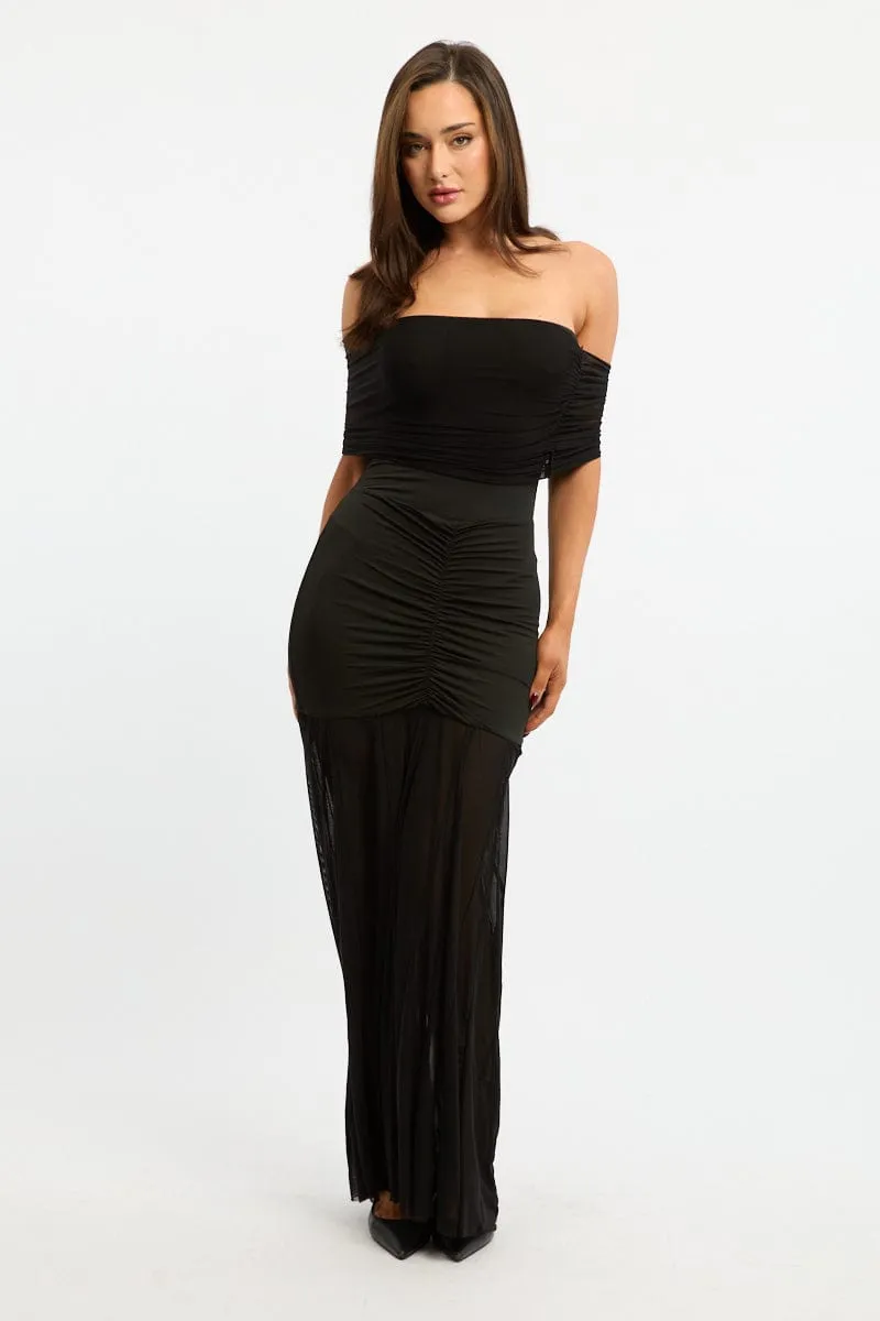 Black Off Shoulder Maxi Dress Mesh sold by Ally Fashion