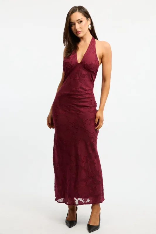 Red Maxi Dress Halter Neck Burn Out sold by Ally Fashion