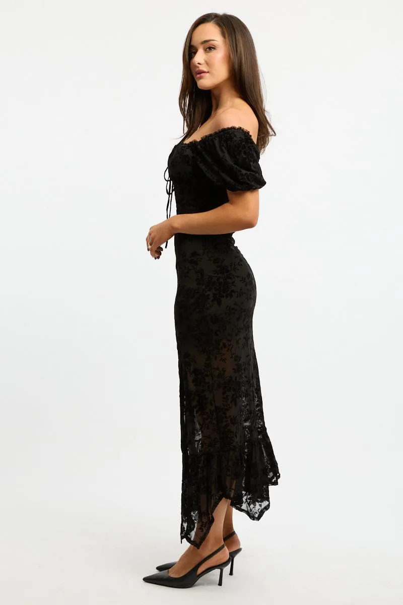 Black Midi Dress Puff Sleeve Mesh sold by Ally Fashion product image thumbnail 3