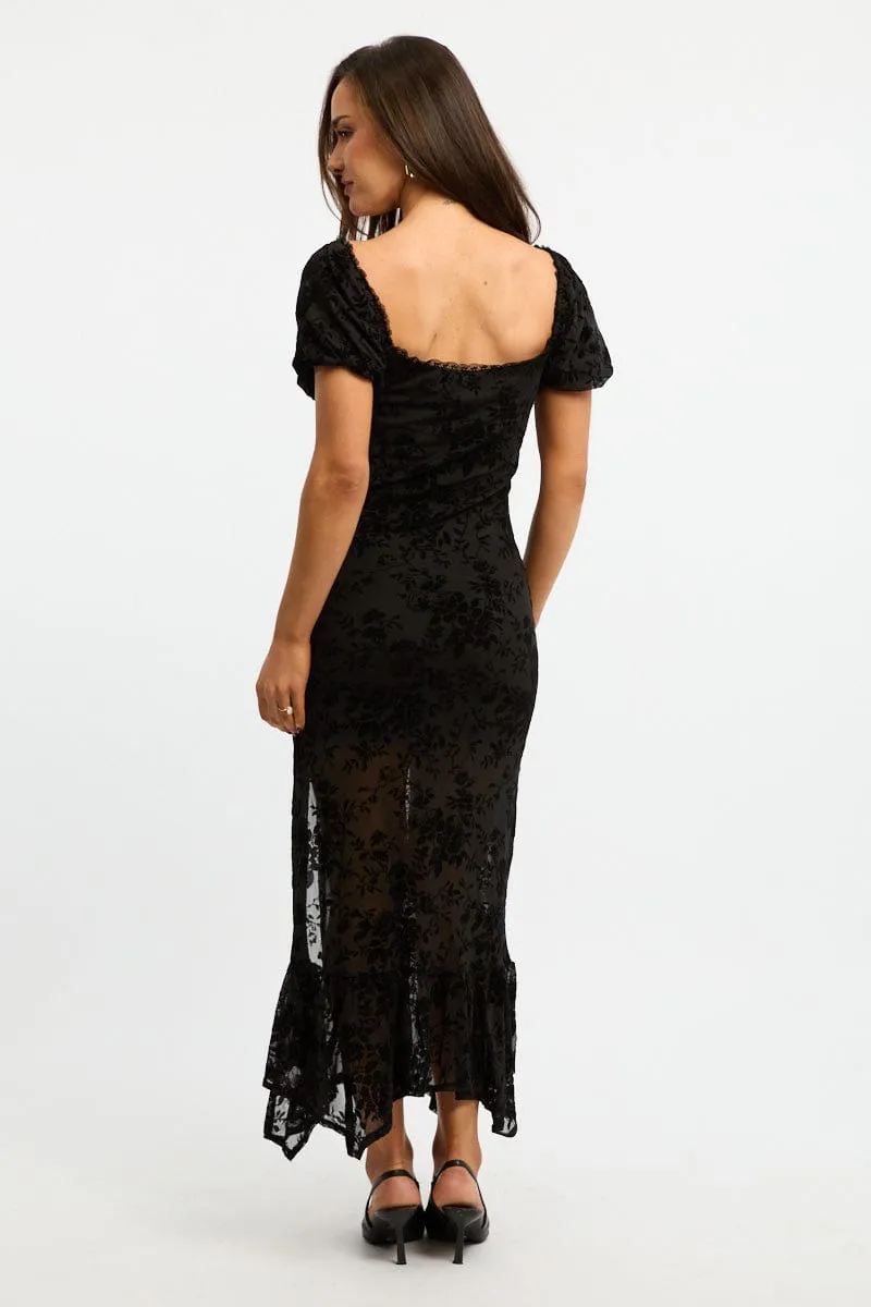 Black Midi Dress Puff Sleeve Mesh sold by Ally Fashion product image thumbnail 4