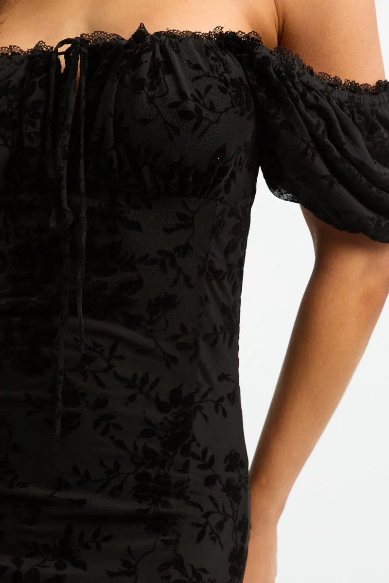 Black Midi Dress Puff Sleeve Mesh sold by Ally Fashion product image thumbnail 5