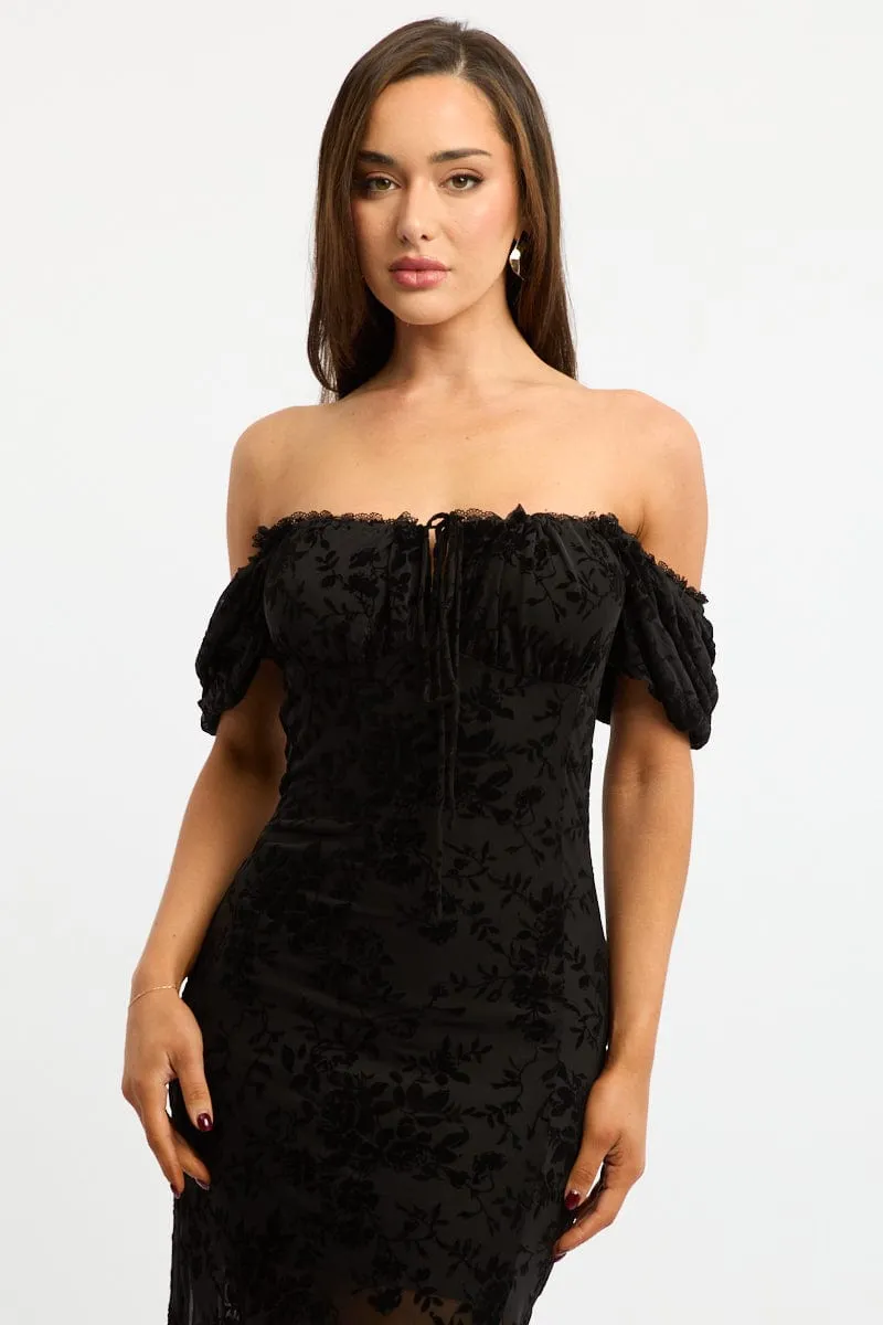 Black Midi Dress Puff Sleeve Mesh sold by Ally Fashion product image thumbnail 2