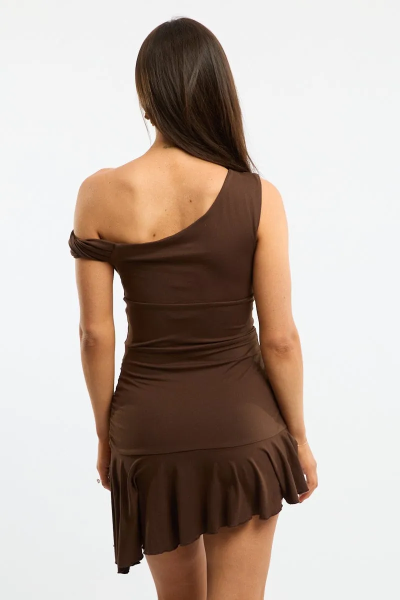 Brown Asymmetric Mini Dress sold by Ally Fashion product image thumbnail 4