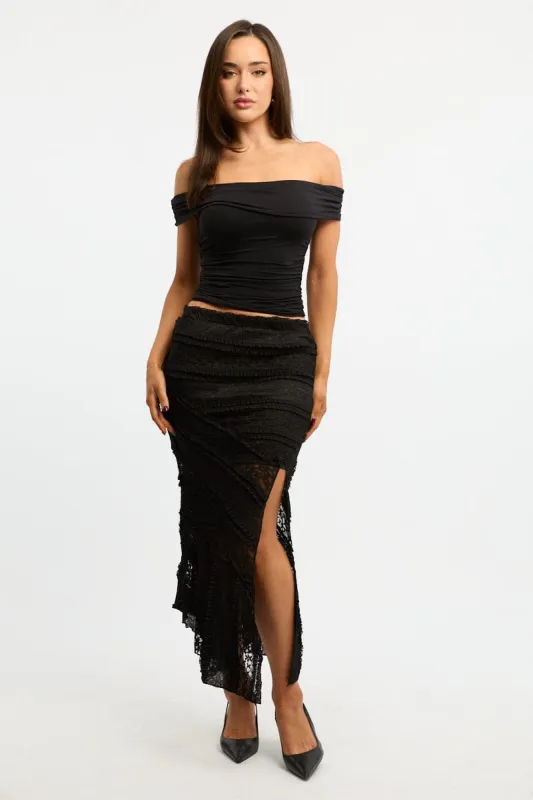 Black Scarf Hem Lace Maxi sold by Ally Fashion