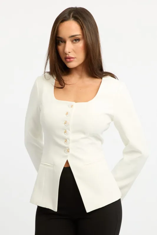 White Fitted Blazer Jacket sold by Ally Fashion