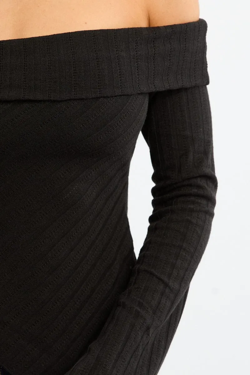 Black Off Shoulder Top Long Sleeve Ruched sold by Ally Fashion product image thumbnail 5