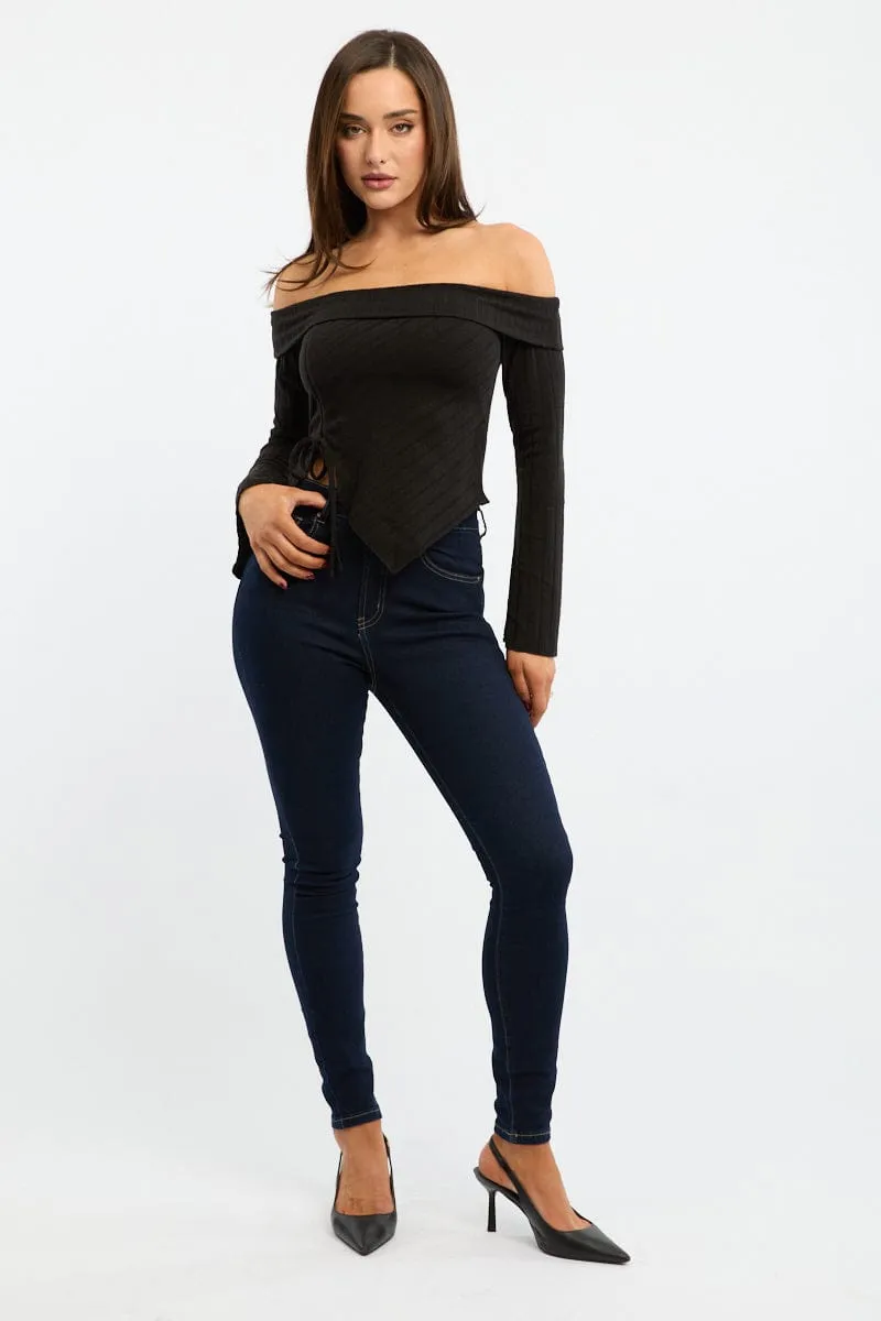 Black Off Shoulder Top Long Sleeve Ruched sold by Ally Fashion product image thumbnail 2