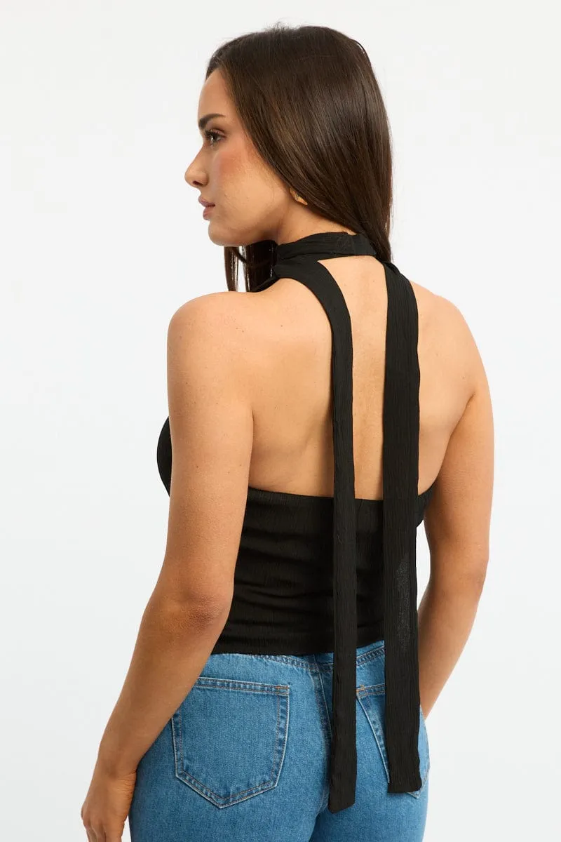 Black Scarf Top Sleeveless Halter Plisse Vest Detail sold by Ally Fashion product image thumbnail 4